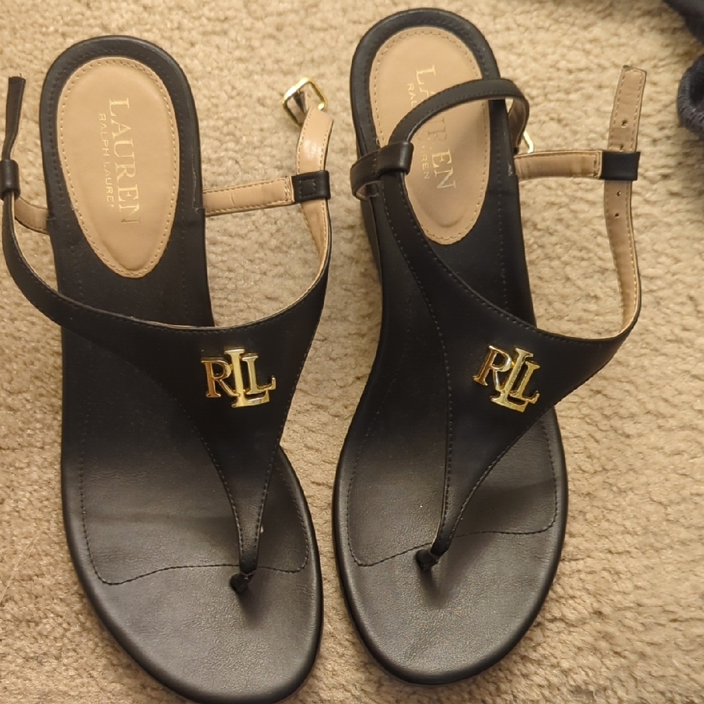 Lauren Ralph Lauren Jeannie Black Sandals with Ankle Strap